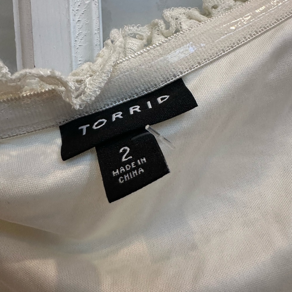 Torrid Stretch Lace Off Shoulder Corset Seamed Blouse Lace Cream Plus Size 2X - Picture 9 of 13